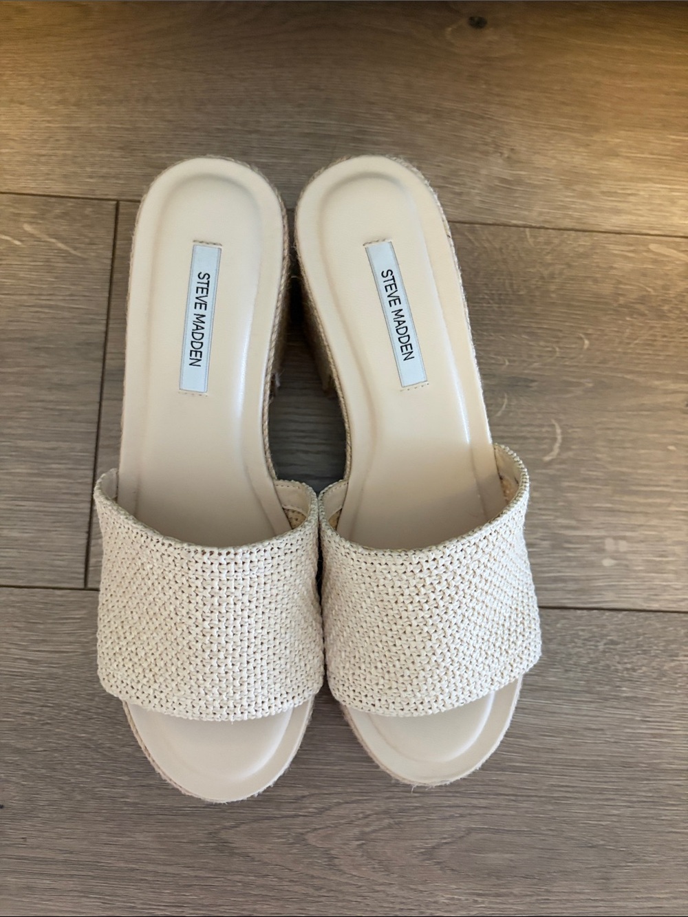Steve Madden Beige Woven Slide Sandals